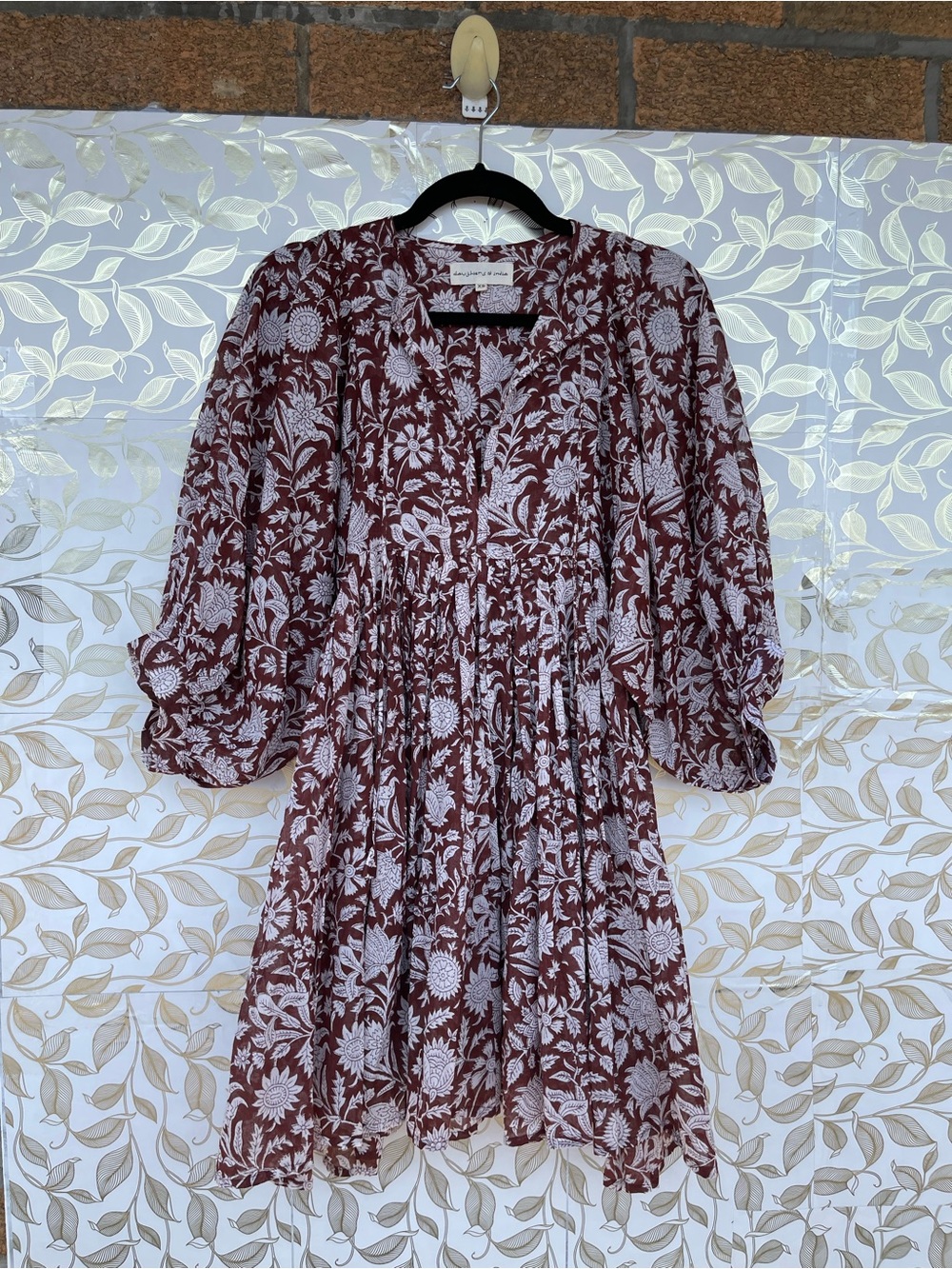 Daughters of India Maroon Floral Cotton Mini Dress XS Boho - Picture 13 of 17